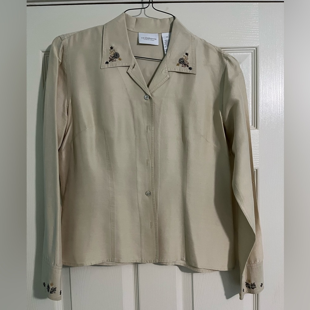 Liz Claiborne Women’s Gold Beaded Embroidered Dress Shirt